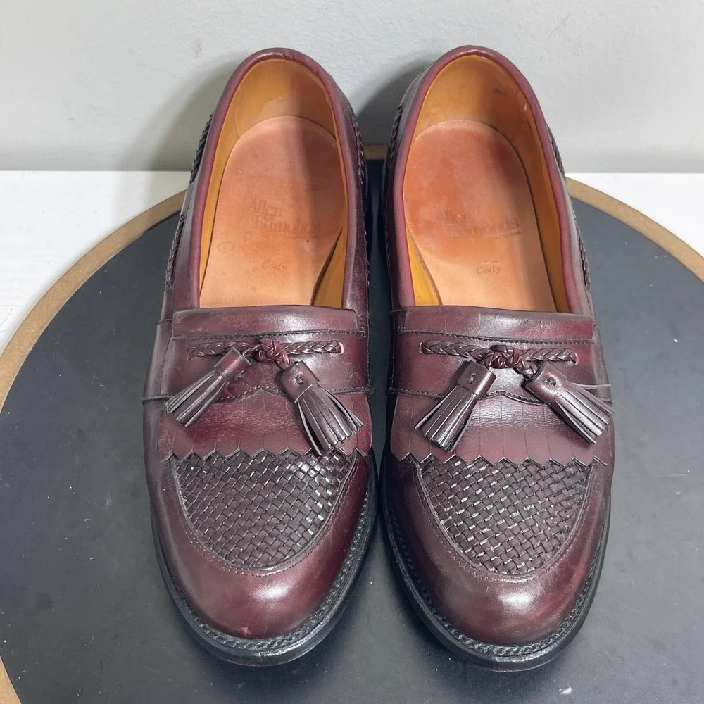 Allen Edmonds‎ Shoes Men 8 D Cody Brown Oxblood Tassel Loafers Woven Kiltie